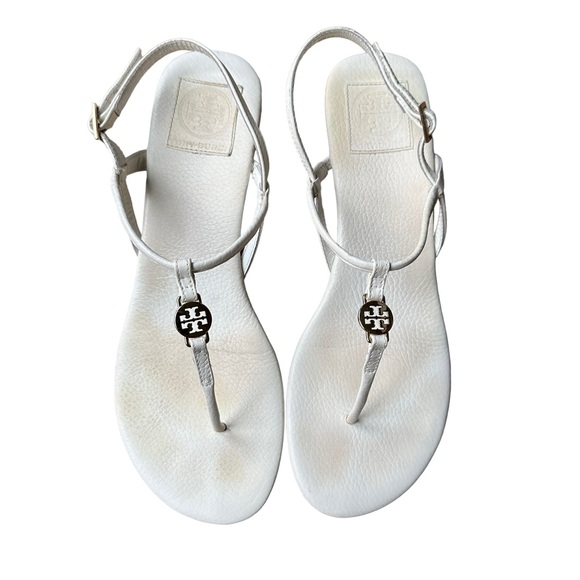Tory Burch Emmy Dei Wedge White with Gold Hardware Sandals with 2" Heels… - Picture 2 of 8